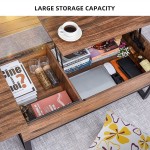 YITAHOME Wood Lift Top Coffee Table with Storage Side Drawer & Metal Frame Lift Tabletop Dining Tea Tables for Living Room Reception Room Office Brown