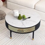 ZYWH Coffee Table Round White Marble Table top Modern Cocktail Table for Living Room Round Sofa Table Office Table Elegant Table D:21.6 inch Round
