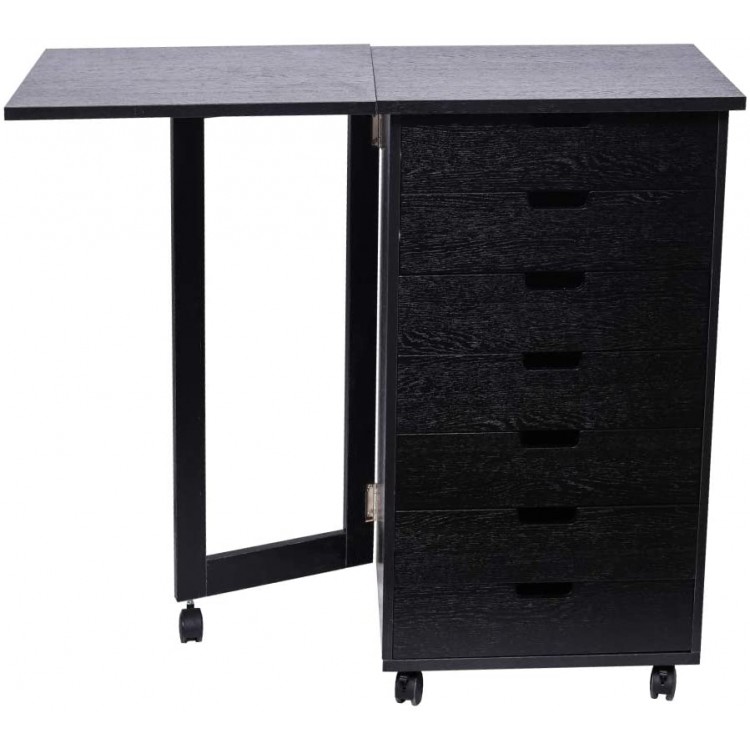 7 Drawer Filing Cabinet with Folding Desk,Wood File Cabinet with Lockable Wheels Vertical Office Cabinet for A4 Letter Legal File Storage in Home Office 41.7'' L x 13.38'' W x 29.9'' H Black