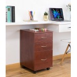 Basicwise Office File Cabinet 3 Drawer Chest with Rolling Casters Cherry