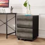 Bestier 2 Drawer Mobile File Cabinet with 10 Free A4 File Holders Wood Rolling Filing Cabinet for A4 Legal Letter Size Under Desk Printer Stand with Storage for Home Office Gray