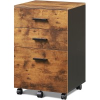 DEVAISE 3 Drawer Wood Mobile File Cabinet Rolling Filing Cabinet for Letter A4 Size Rustic Brown