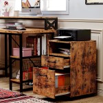 IRONCK Lateral Filing Cabinet with 2 Drawers Industrial Printer Stand on Wheels Home Office Cabinet Open Shelf Mobile Vertical File Cabinet Vintage Brown