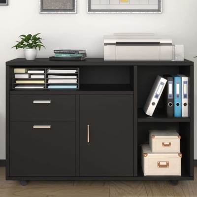 Large Wood File Cabinet 2 Drawer Mobile Lateral Filing Cabinets with Rolling Wheel Printer Stand with Open Storage Shelves File Cabinets for Home Office Black