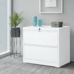 Lateral File Cabinet 2 Drawer Lateral Filing Cabinet with Lock Metal Steel White File Cabinets for Home Office INTERGREAT