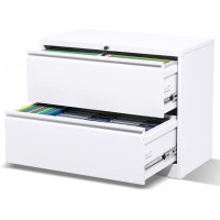 Lateral File Cabinet 2 Drawer Lateral Filing Cabinet with Lock Metal Steel White File Cabinets for Home Office INTERGREAT