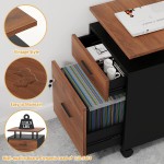 Naice File Cabinet with Lock Wood Mobile Office Cabinet with 2 Drawers Upgraded Filing Cabinet Home Office Printer Stand Enlarged Wheels Desk Storage Cabinet for Letter A4 Size Walnut Brown