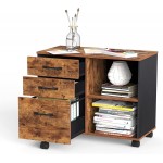Office Cabinet with 3 Drawers Mobile Wood Filing cabinets for Home Office Rustic Brown Black Office Cabinet with Open Compartments