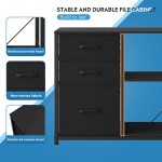 Raybee 3 Drawer File Cabinet for Home Office Lateral Filing Cabinet with Metal Frame Fits A4 Letter Legal Size Mobile Printer Stand with Storage Black