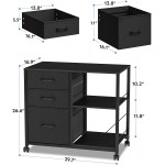 Raybee 3 Drawer File Cabinet for Home Office Lateral Filing Cabinet with Metal Frame Fits A4 Letter Legal Size Mobile Printer Stand with Storage Black