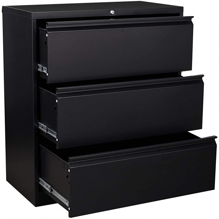 STEELCUBE 3 Drawer Lateral File Cabinet 3 Drawer Lateral File Cabinet with Lock Metal Lateral File Cabinet for Home and Office. Black