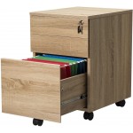 TOPSKY 3 Drawers Wood Mobile File Cabinet Fully Assembled Except Casters Oak