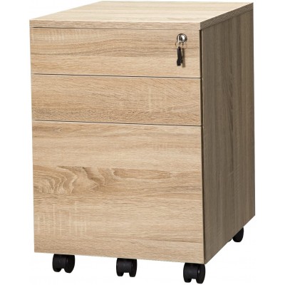 TOPSKY 3 Drawers Wood Mobile File Cabinet Fully Assembled Except Casters Oak