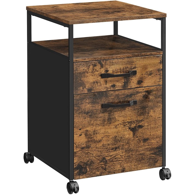 VASAGLE Rolling File Cabinet Mobile Office Cabinet on Wheels with 2 Drawers Open Shelf for A4 Letter Size Hanging File Folders Industrial Style Rustic Brown and Black UOFC71X