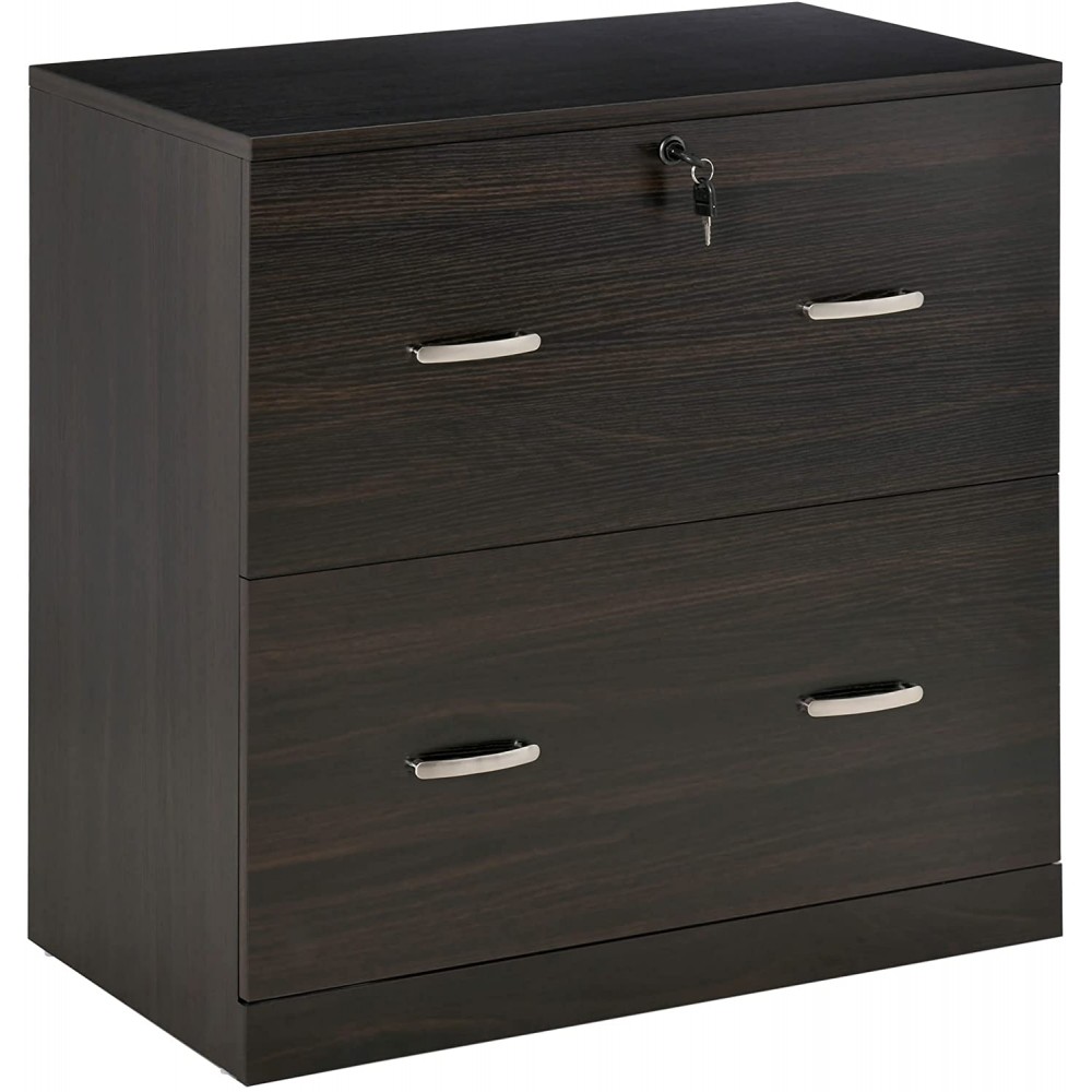 Vinsetto 2-Drawer File Cabinet with Lock and Keys Vertical Storage Filing Cabinet with Hanging Bar for A4 Size Home Office Walnut
