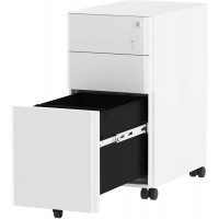 YITAHOME 3-Drawer Slim File Cabinet with Lock Mobile Metal Office Storage Filing Cabinet Legal Letter Size Pre-Assembled File Cabinet Except Wheels Under Desk White