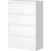 YITAHOME 4 Drawer Lateral File Cabinet with Lock Metal Stainless Steel Wide Lateral Filing Cabinet for Legal Letter A4 Size Office Organizer Storage Cabinet,White