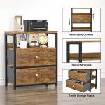 Armocity Storage Cabinet with Drawers 4 Tier Bookshelf with 2 Fabric Drawers Small Free Standing Bookcase Storage Organizer Dresser with Shelves for Living Room Bedroom Rustic Brown