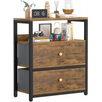 Armocity Storage Cabinet with Drawers 4 Tier Bookshelf with 2 Fabric Drawers Small Free Standing Bookcase Storage Organizer Dresser with Shelves for Living Room Bedroom Rustic Brown