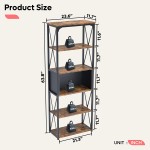Bestier Bookcases and Book Shelves 5 Shelf Industrial Bookshelf Modern Open Bookshelf for Bedroom Living Room and Home Office Rustic Brown and Black