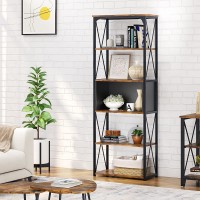 Bestier Bookcases and Book Shelves 5 Shelf Industrial Bookshelf Modern Open Bookshelf for Bedroom Living Room and Home Office Rustic Brown and Black
