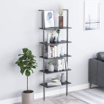 Bizzoelife 5-Shelf Bookcase Storage Organizer: Open Wall-Mounted Ladder Shelves 72.5 inches Modern Wood Bookshelf with industrial Stable Metal Frame Stand Rack Bookshelf for Home Office Decor Black