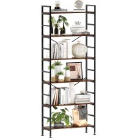 CosyStar 6-Tier Adjustable Tall Bookcase Rustic Wood and Metal Standing Bookshelf Industrial Vintage Book Shelf Unit Open Back Modern Office Bookcases