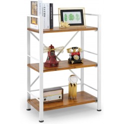 Crofy Rustic Industrial Style Bookshelf 3 Tier Bookcase Premium Metal Shelves for Storage Vintage Bookshelf for Office Organization and Storage 36.61" H x 23.62" W x 12.6" D 3 Tier White