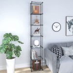 Dttwacoyh Bookcase Cube Modular Storage Shelves Modern Simple Combination Bookshelf,Multi-Use DIY Wire Grids Folding Storage Organizer for Books Toys Clothes Tools,Black,Single Row 6 Floors