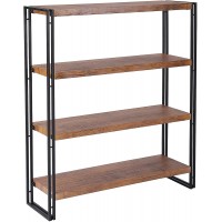 FIVEGIVEN 4 Tier Bookshelf Rustic Industrial Bookcase with Modern Open Wood Shelves Brown