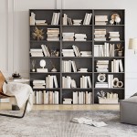 FOTOSOK 6-Tier Open Bookcase and Bookshelf Freestanding Display Storage Shelves Tall Bookcase for Bedroom Living Room and Office Dark Gray