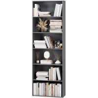 FOTOSOK 6-Tier Open Bookcase and Bookshelf Freestanding Display Storage Shelves Tall Bookcase for Bedroom Living Room and Office Dark Gray