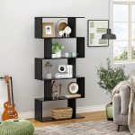 Function Home 5-Tier Geometric Bookshelf Wooden S-Shaped Bookcase Display Shelf for Living Room Bedroom and Study Room in Black