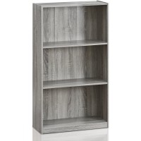 Furinno Basic 3-Tier Bookcase Storage Shelves French Oak Grey