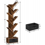 HOOBRO Tree Bookshelf with Drawer 9-Tier Small Bookcase Wooden Free Standing Bookcase for Books CDs Movies Floor Standing Bookshelf for Living Room Bedroom Home Office Rustic Brown BF55SJ01