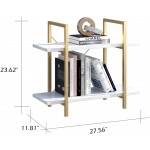IOTXY 2-Tier Open Shelf Bookcase Modern Freestanding Wooden Display Stand Unit with Metal Frame for Home and Office Bookshelf Gold White