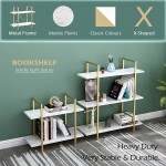 IOTXY 2-Tier Open Shelf Bookcase Modern Freestanding Wooden Display Stand Unit with Metal Frame for Home and Office Bookshelf Gold White