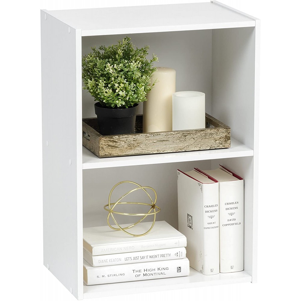 IRIS USA Small Spaces Wood Bookshelf Storage Shelf Bookcase 2-Tier White