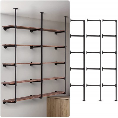 Pynsseu Industrial Iron Pipe Shelf Wall Mount Farmhouse DIY Open Bookshelf Pipe Shelves for Kitchen Bathroom bookcases Living Room Storage 3Pack of 5 Tier