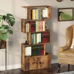 Rolanstar Bookshelf with Cabinet 5-Tier Bookcase with Door Freestanding Bookshelves Storage Display Shelf Rustic Wooden Bookshelf for Living Room Bedroom Home Office