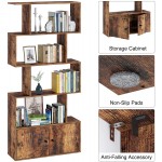 Rolanstar Bookshelf with Cabinet 5-Tier Bookcase with Door Freestanding Bookshelves Storage Display Shelf Rustic Wooden Bookshelf for Living Room Bedroom Home Office