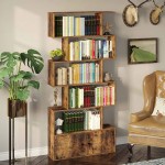 Rolanstar Bookshelf with Cabinet 6-Tier Bookcase with Door Freestanding Bookshelves Storage Display Shelf Rustic Wooden Bookshelf for Living Room Bedroom Home Office