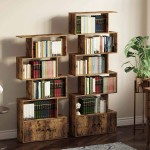 Rolanstar Bookshelf with Cabinet 6-Tier Bookcase with Door Freestanding Bookshelves Storage Display Shelf Rustic Wooden Bookshelf for Living Room Bedroom Home Office
