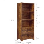 USIKEY Tall Bookcase Storage Cabinet 4-Tier Bookshelf with 2 Drawers Display Storage Shelves Cabinet for Books Wooden Storage Organizer File Cabinet for Living Room Home Office Rustic Brown