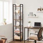 VASAGLE Bookshelf Narrow Bookcase Small 6-Tiers Bookshelf for Living Room Bedroom 15.7 x 11.8 x 70.3 Inches Industrial Rustic Brown and Black ULLS101B01