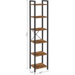 VASAGLE Bookshelf Narrow Bookcase Small 6-Tiers Bookshelf for Living Room Bedroom 15.7 x 11.8 x 70.3 Inches Industrial Rustic Brown and Black ULLS101B01