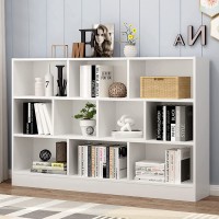 Wooden Open Storage Bookcase,③-Tier Cube Floorstanding Bookshelf with Legs,Modern Multifunction Display Cabinet Rack for Home Office Reading Nook-White 120x24x104cm47x9x41inch