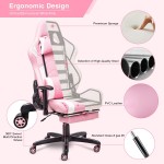 AA Products Gaming Chair Ergonomic High Back Computer Racing Chair Adjustable Office Chair with Footrest Lumbar Support Swivel Chair WhitePink