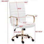 BTEXPERT White Ergonomic Faux Leather Adjustable Home Office Arm Chair Golden Finish