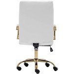 BTEXPERT White Ergonomic Faux Leather Adjustable Home Office Arm Chair Golden Finish
